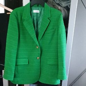 Mango Vibrant Green Tailored Blazer with Gold Buttons